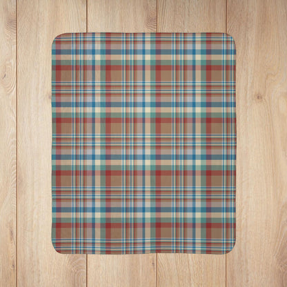 Brown, Red & Blue Aurora OH Plaid Fleece Sherpa Blanket