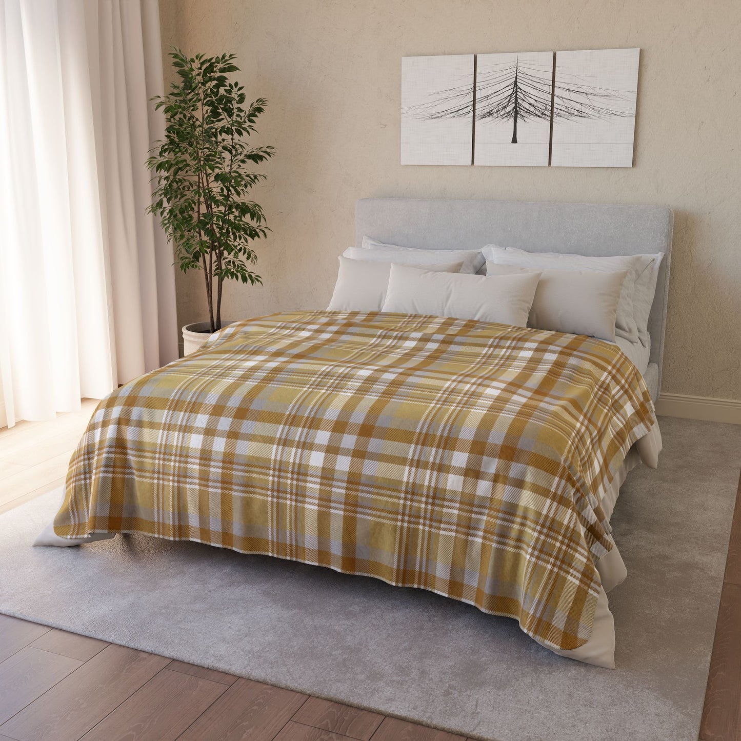 Christmas Gold & Silver Plaid Fleece Sherpa Blanket