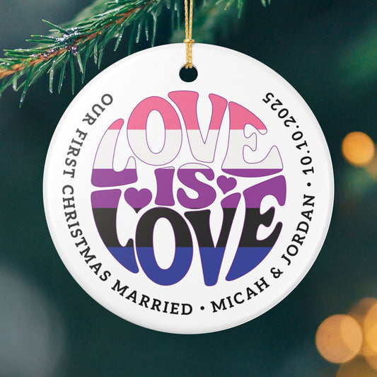 Round One size Custom Ceramic Love is Love Genderfluid Pride 2.8" Circle Ornament