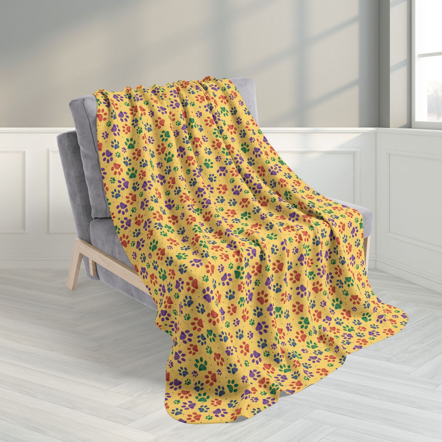 50" × 60" Red, Green & Purple Ohio Paw Prints Yellow Fleece Sherpa Blanket