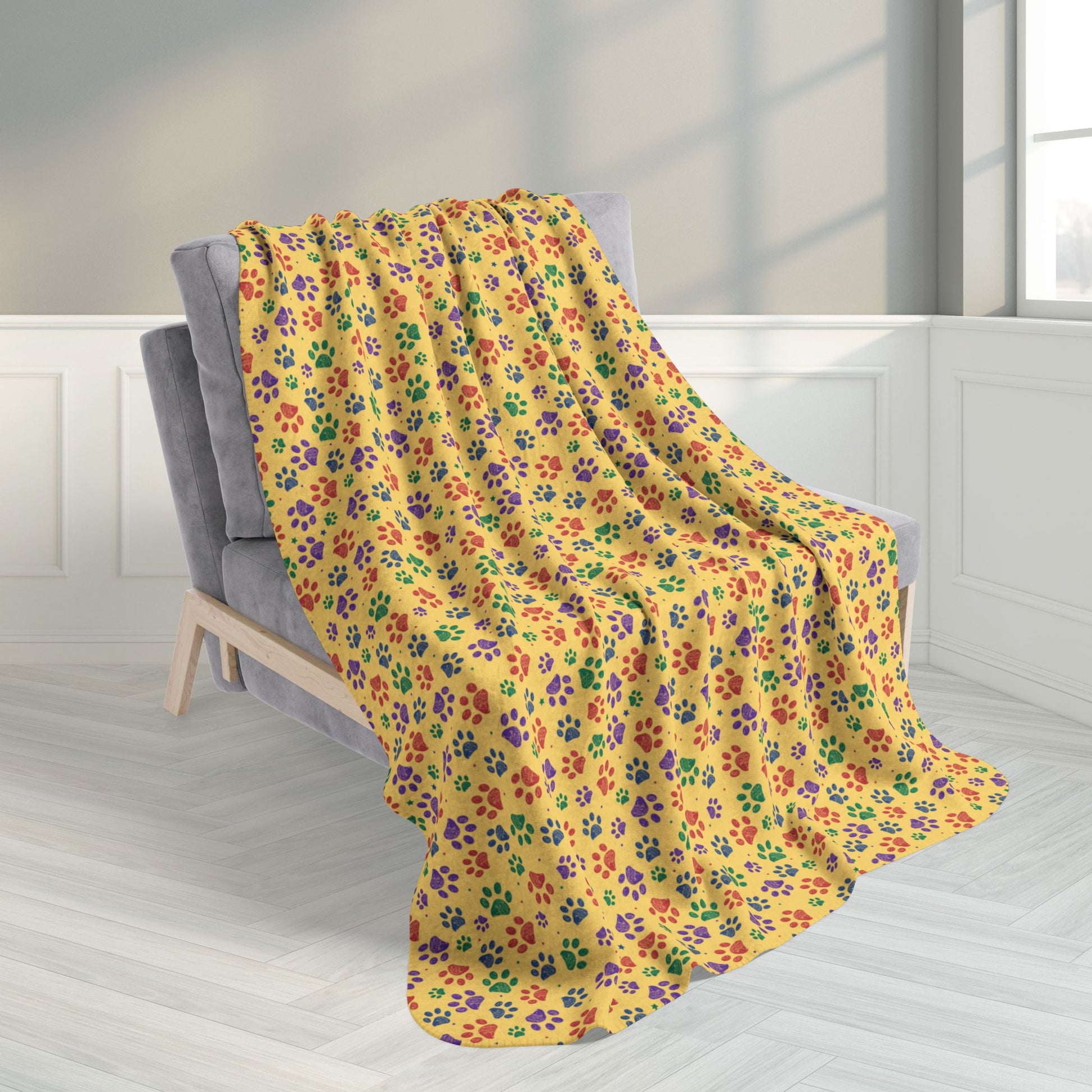 50" × 60" Red, Green & Purple Sandusky OH Paw Prints Yellow Fleece Sherpa Blanket