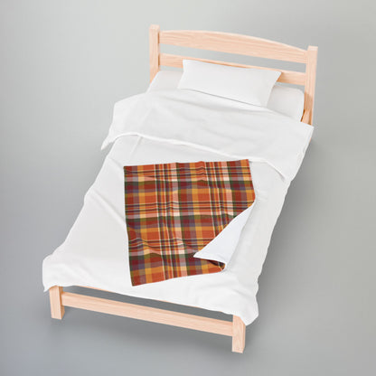 Autumn Burnt Orange Plaid Velveteen Plush Blanket