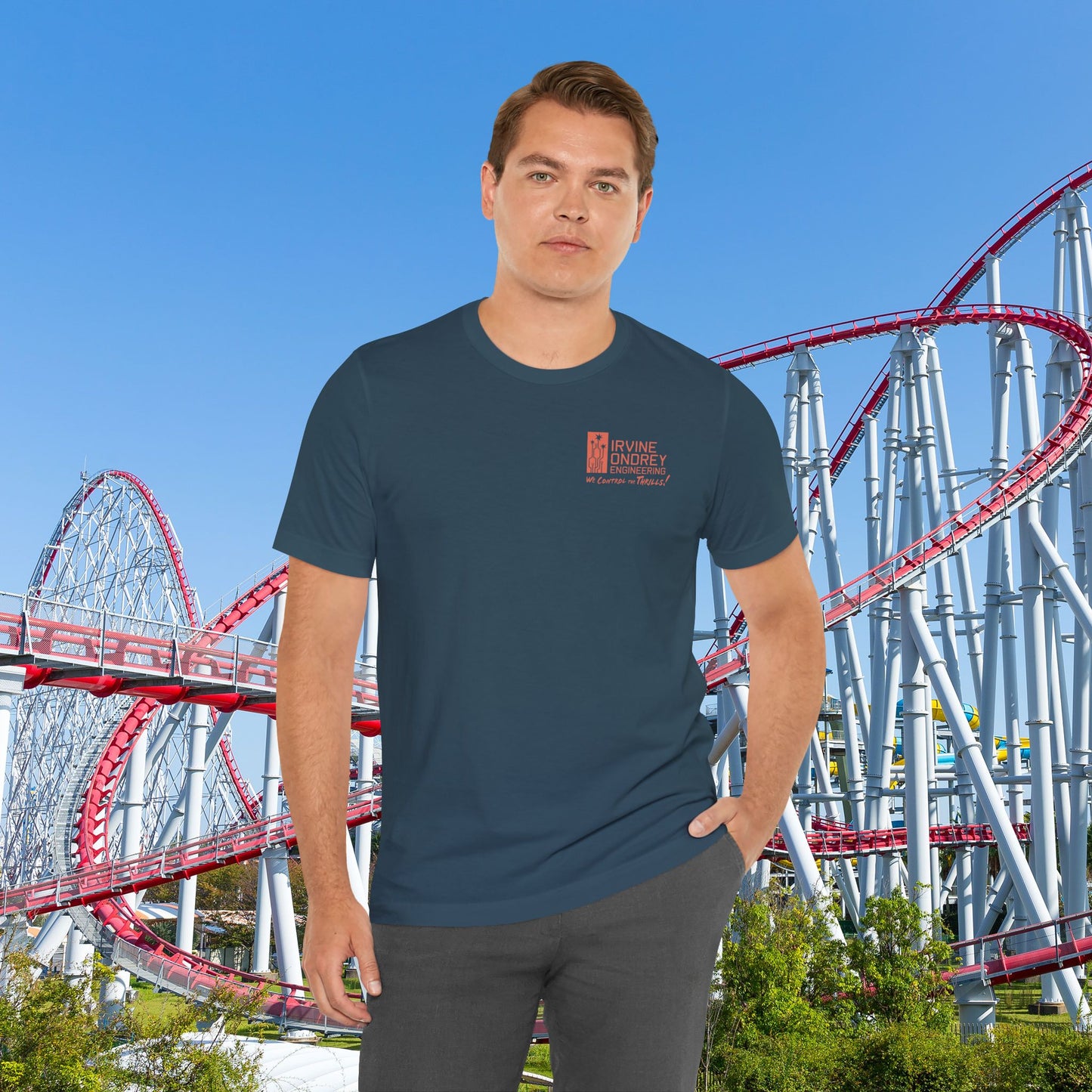 I Just Wanna Play Fascination & Ride Roller Coasters Tee (BACK graphic) • Irvine Ondrey Engineering