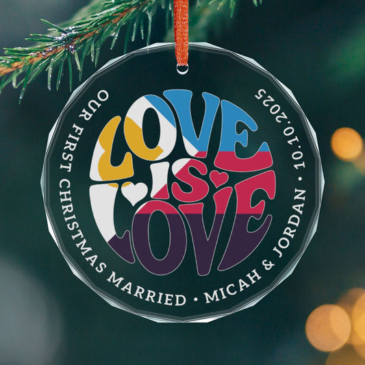 Round One size Custom Crystal Love is Love Polyamory Pride 3" Circle Ornament