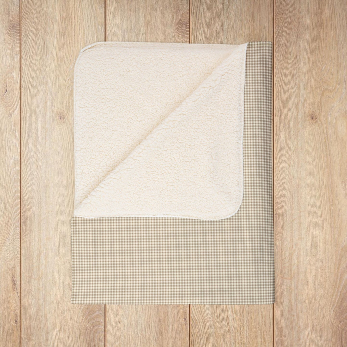 Khaki & Cream Gingham Fleece Sherpa Blanket