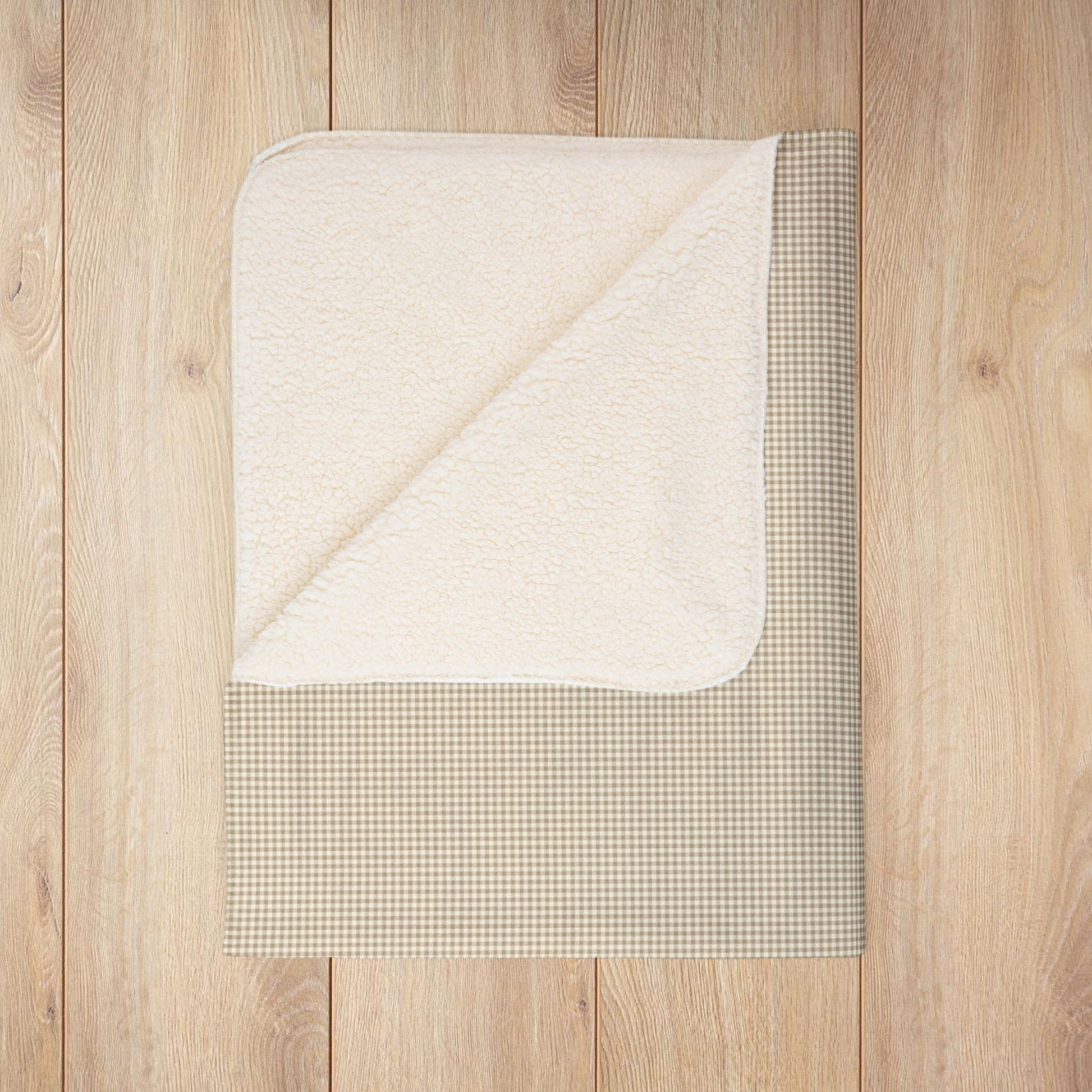Khaki & Cream Gingham Fleece Sherpa Blanket