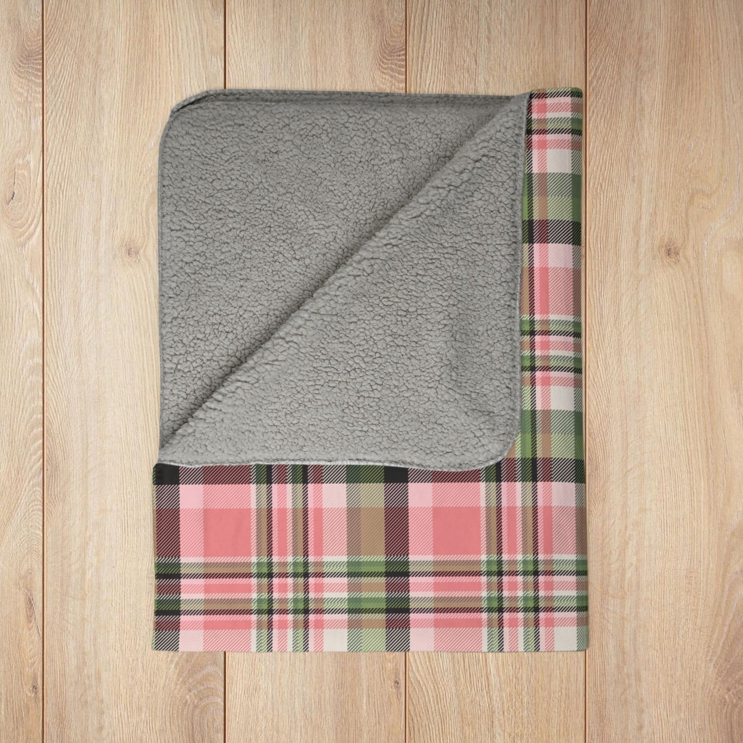 Christmas Pink & Green Plaid Fleece Sherpa Blanket