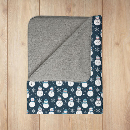 Winter Teal Snowman Blue Fleece Sherpa Blanket