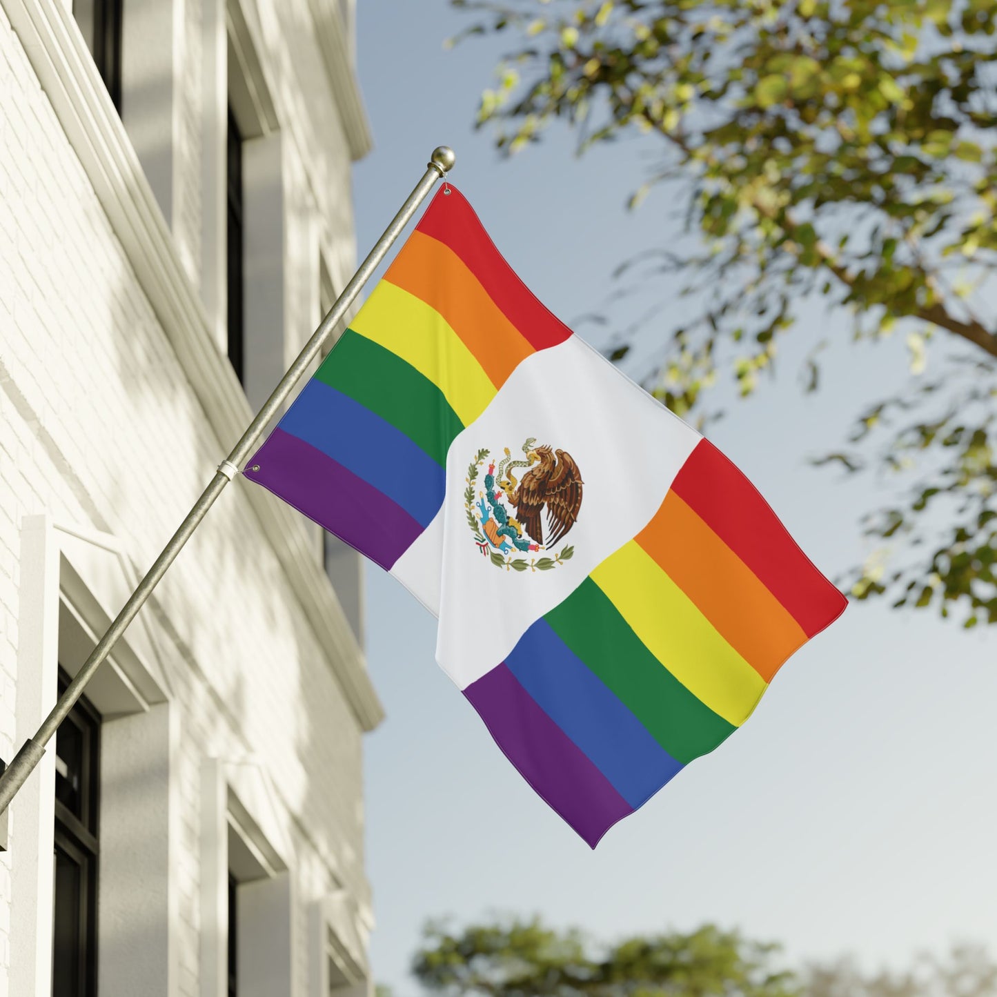 Mexico Rainbow Pride Flag with Grommets