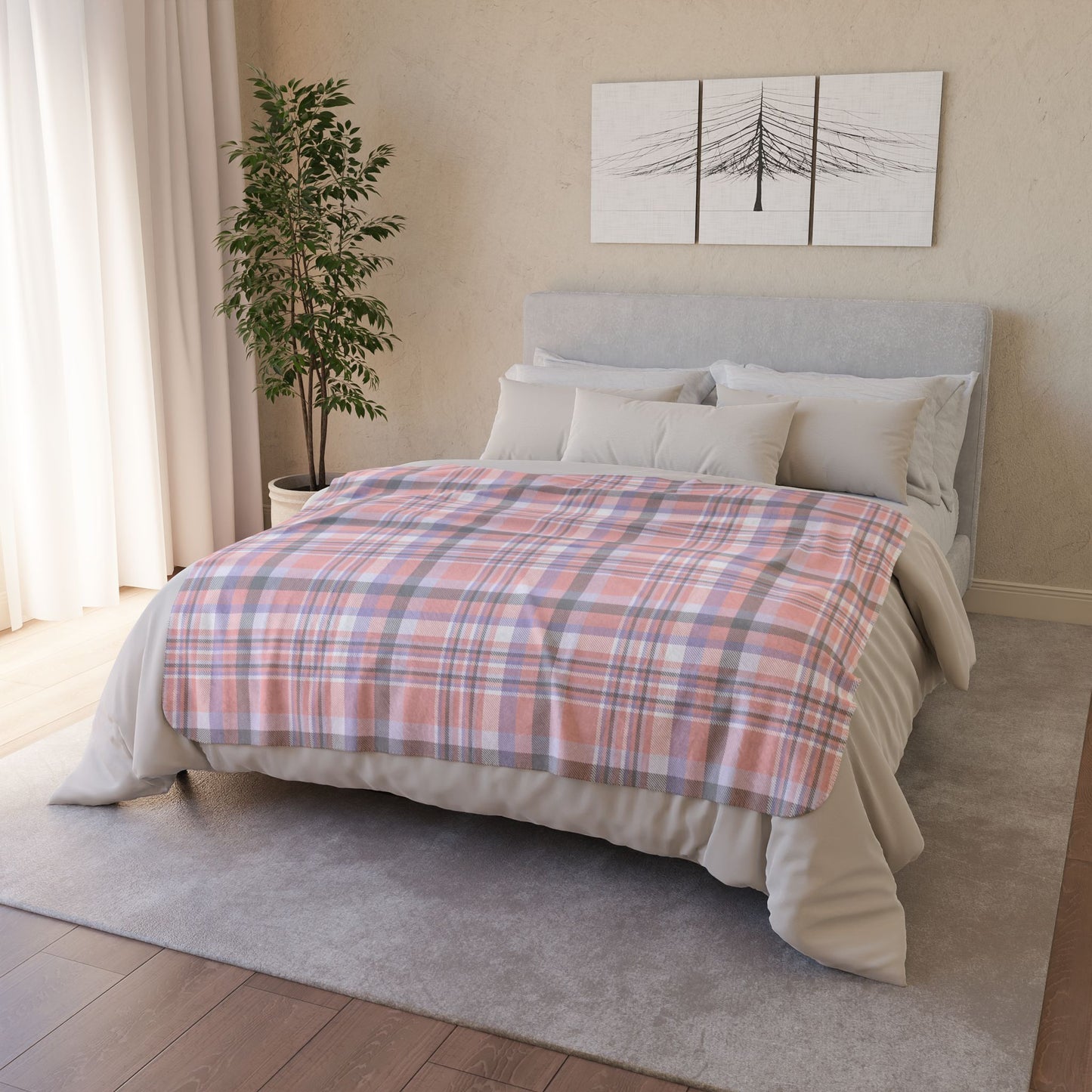 50" × 60" Grey Cupioromantic Pride Plaid Fleece Sherpa Blanket