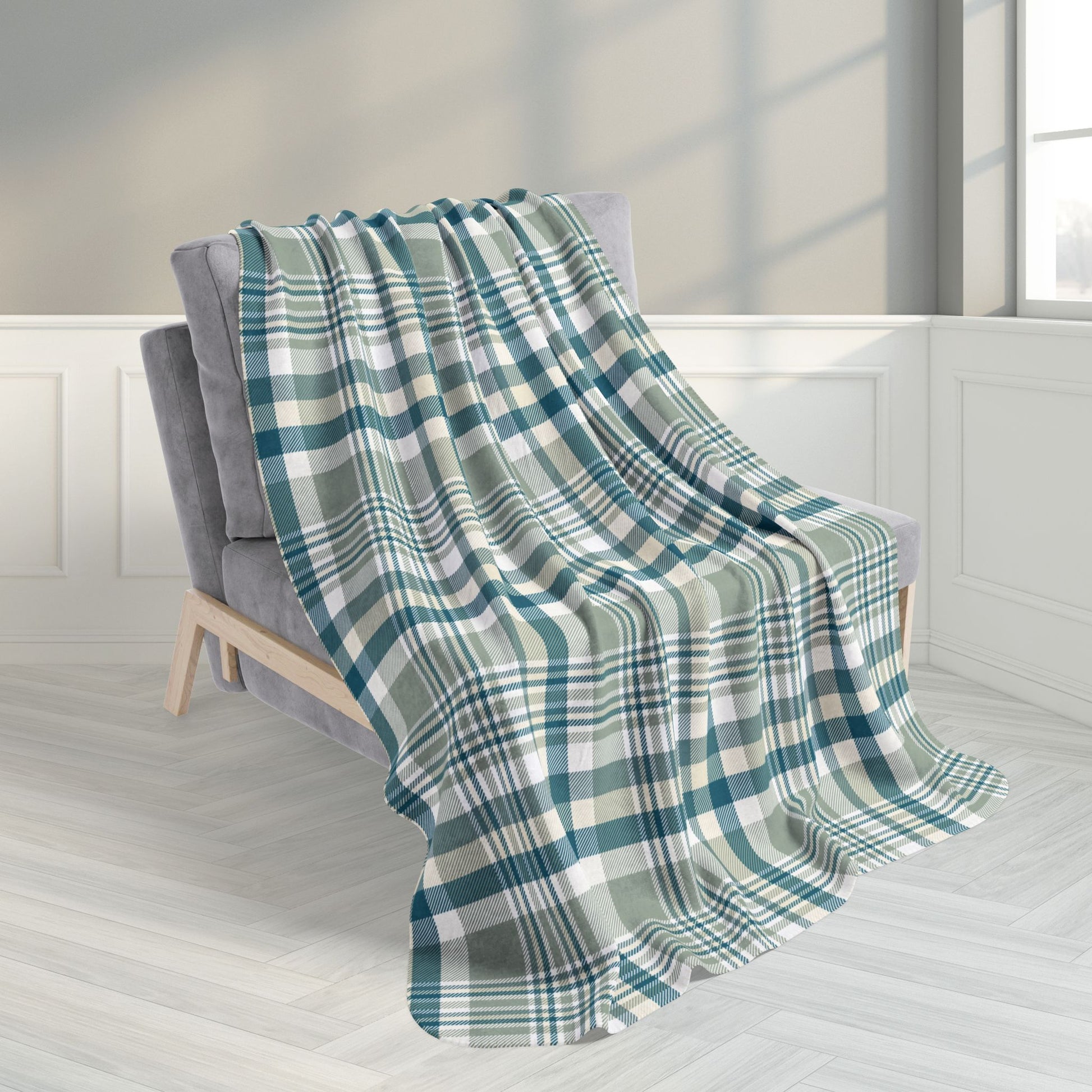Winter Green Plaid Fleece Sherpa Blanket