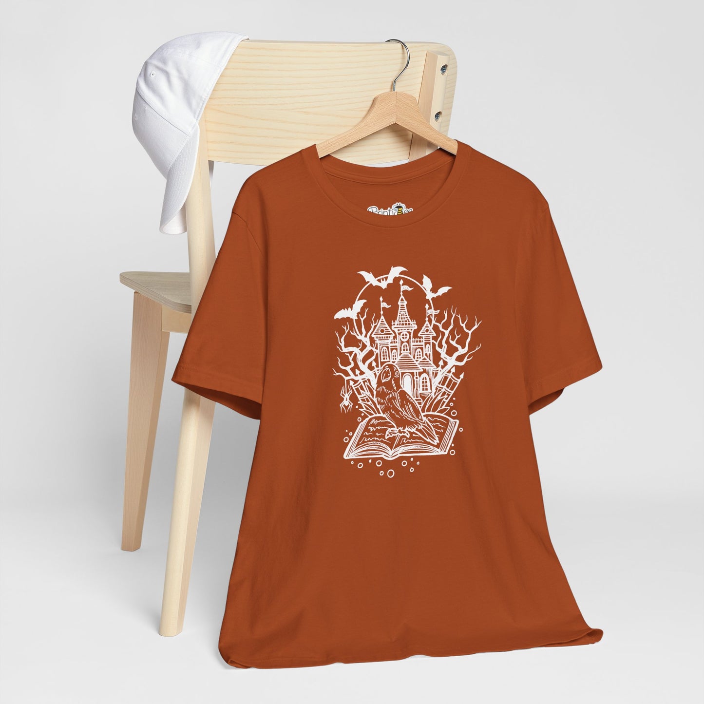 Lovebird on a Spell Book by a Haunted House, Line Art Tee