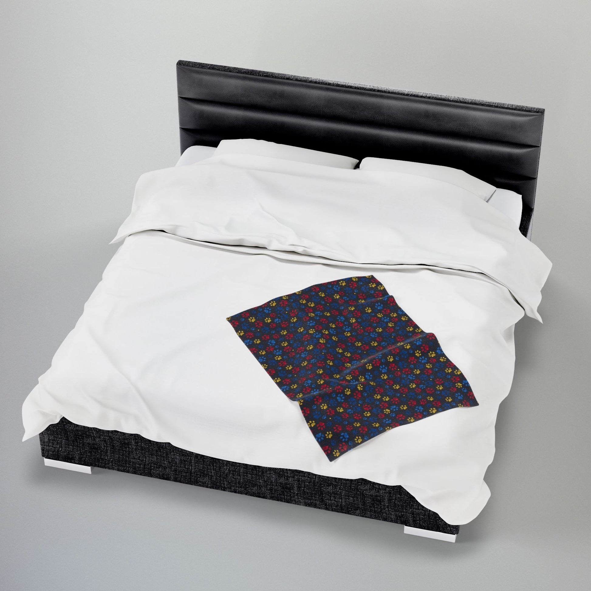 Blue, Red & Yellow Ohio Paw Prints Black Velveteen Plush Blanket