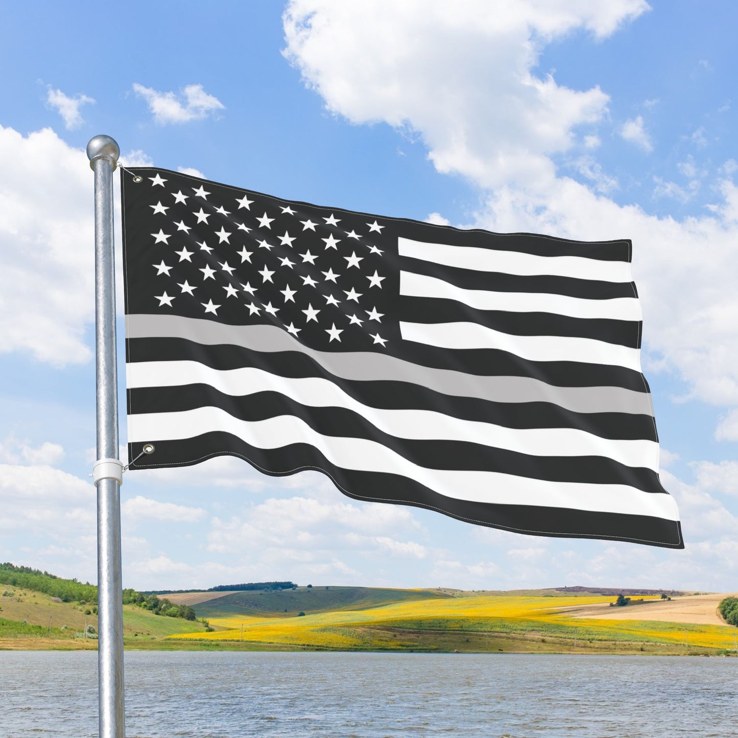 USA Thin Silver Line American Flag with Grommets