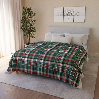 Christmas Green & White New York NY Plaid Fleece Sherpa Blanket