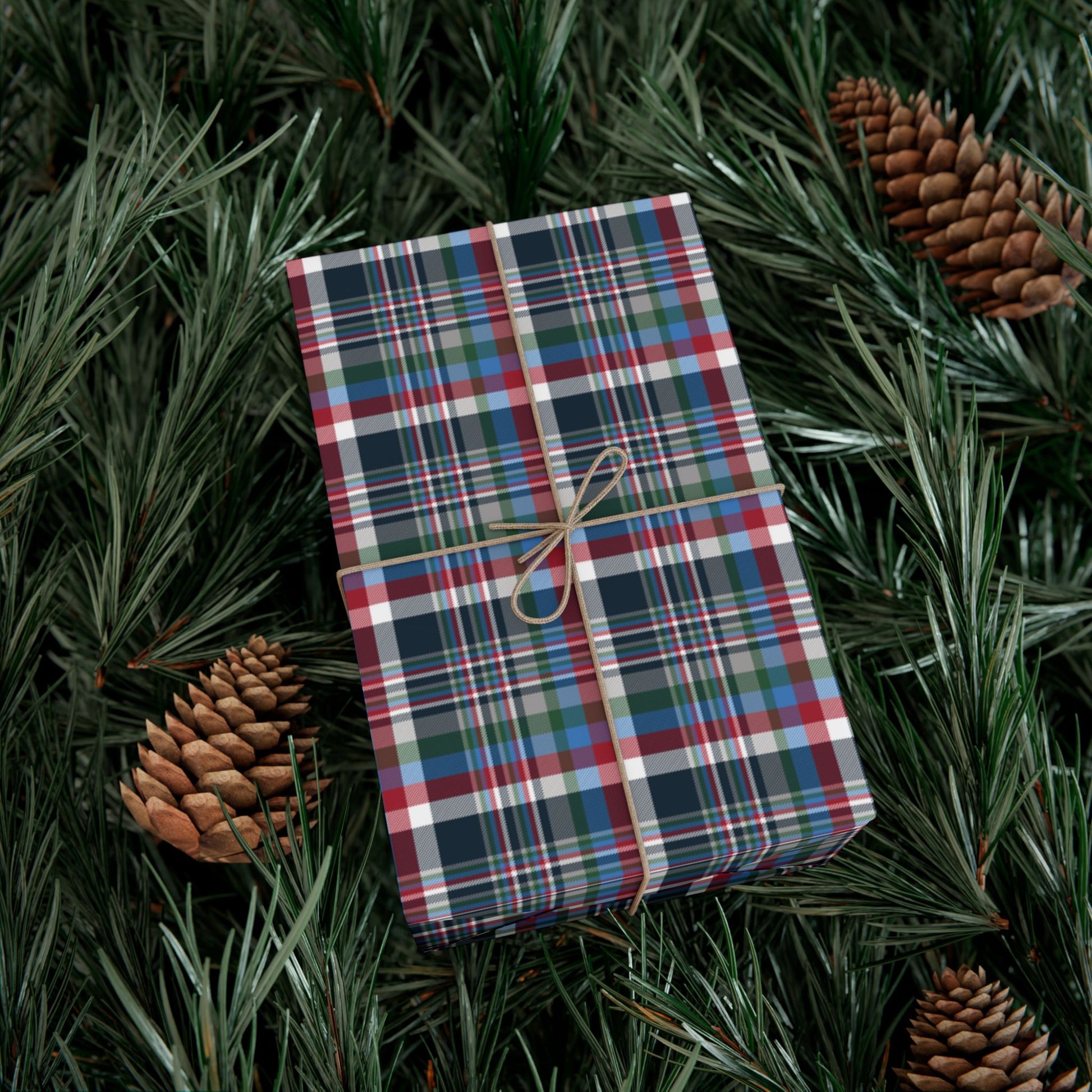 Christmas Blue & Red Houston TX Plaid Gift Wrapping Paper Roll