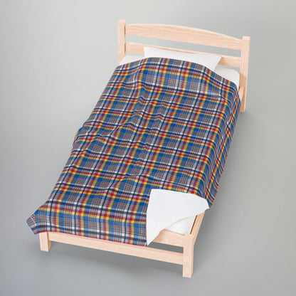Blue, Red & Yellow Ohio Plaid Velveteen Plush Blanket