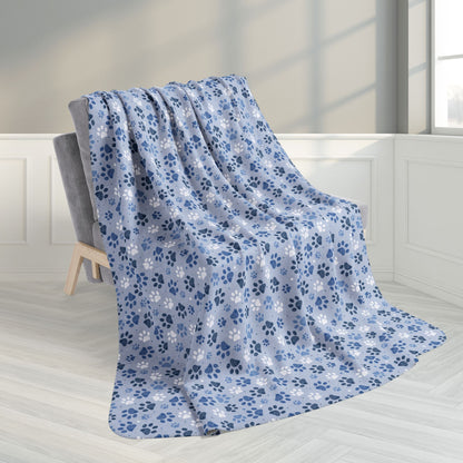 60" × 80" Light Blue Paw Prints Fleece Sherpa Blanket