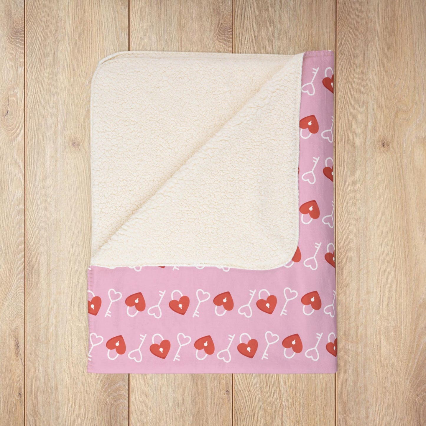 Love Hearts on Padlocks Valentine’s Day Fleece Sherpa Blanket