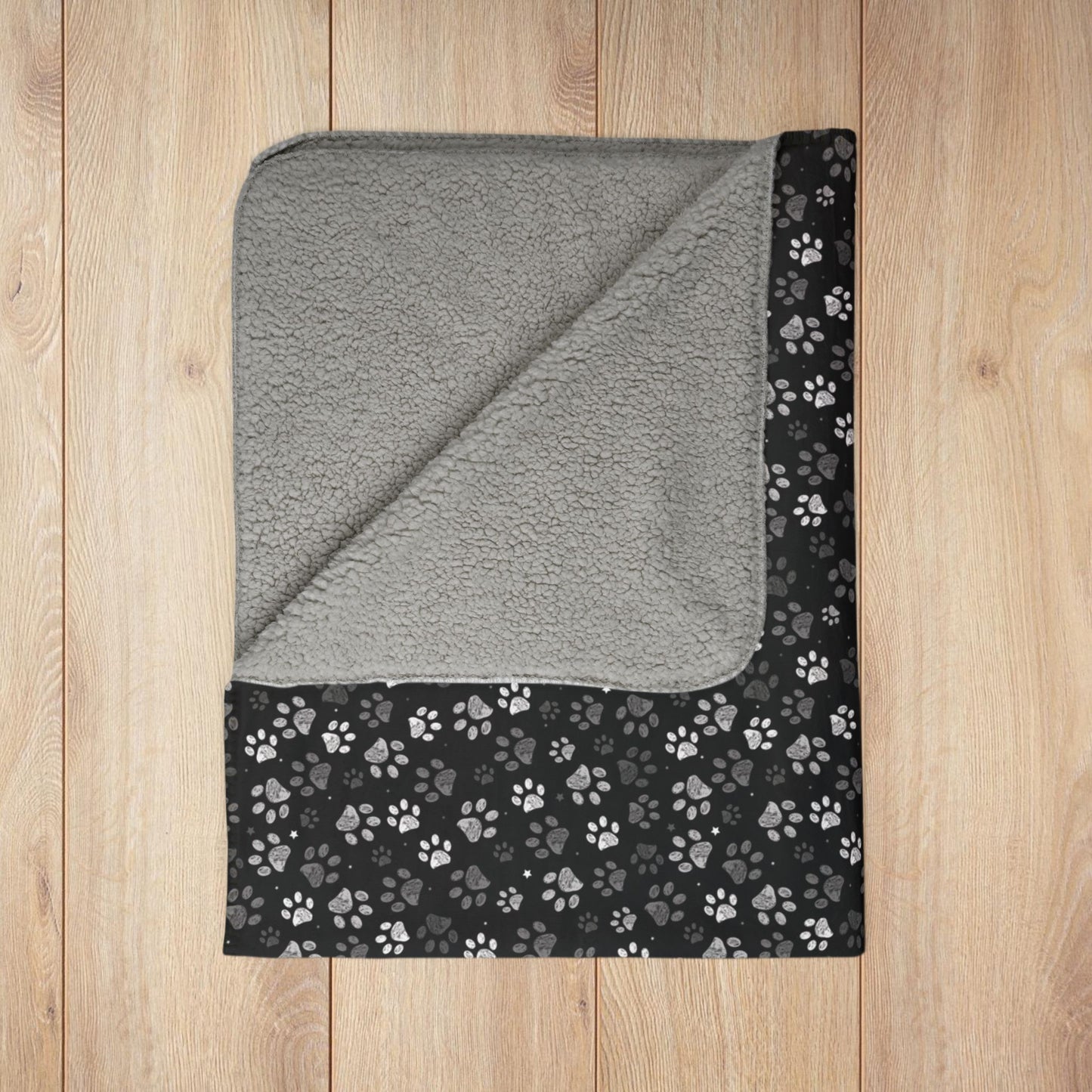 Grey Paw Prints Black Fleece Sherpa Blanket