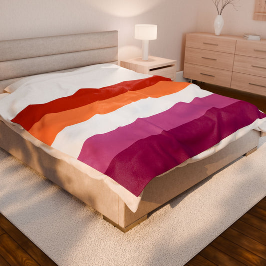 Velveteen Plush Lesbian Sunset Pride Flag Blanket
