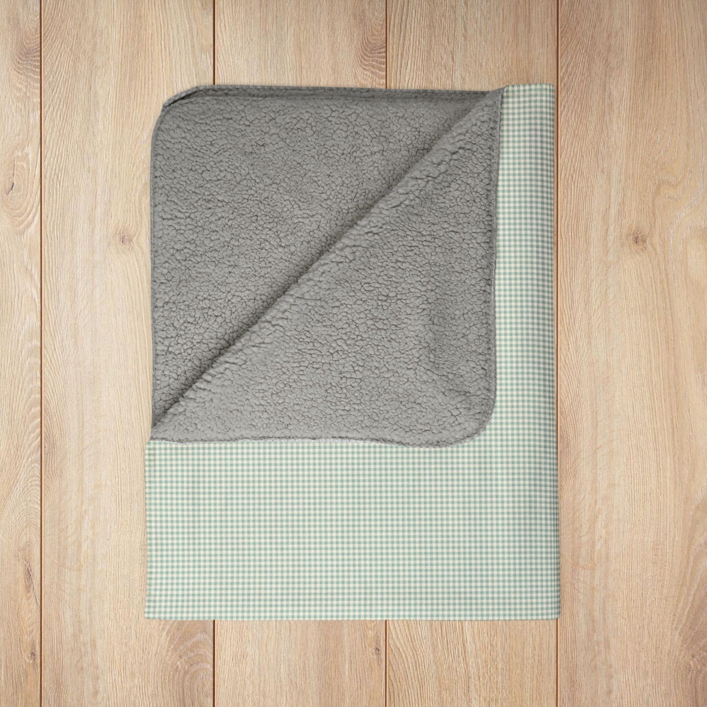 Green & Cream Gingham Fleece Sherpa Blanket