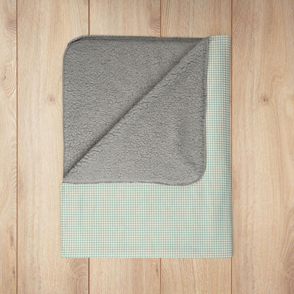 Green & Cream Gingham Fleece Sherpa Blanket