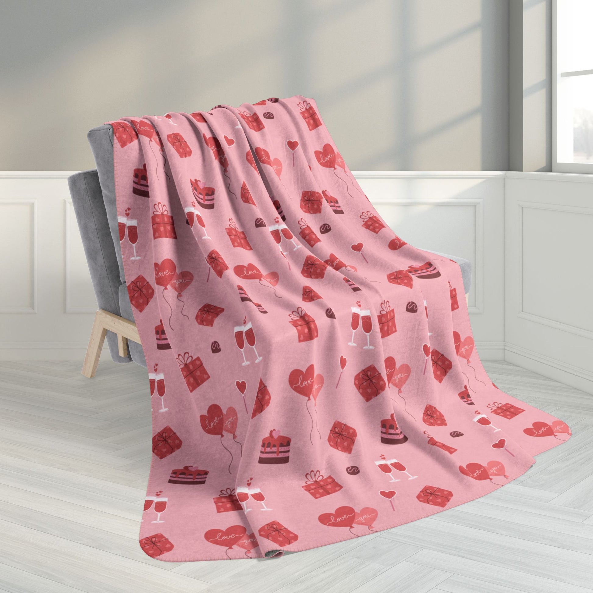 60" × 80" Grey Vintage Valentine’s Day Celebration Fleece Sherpa Blanket
