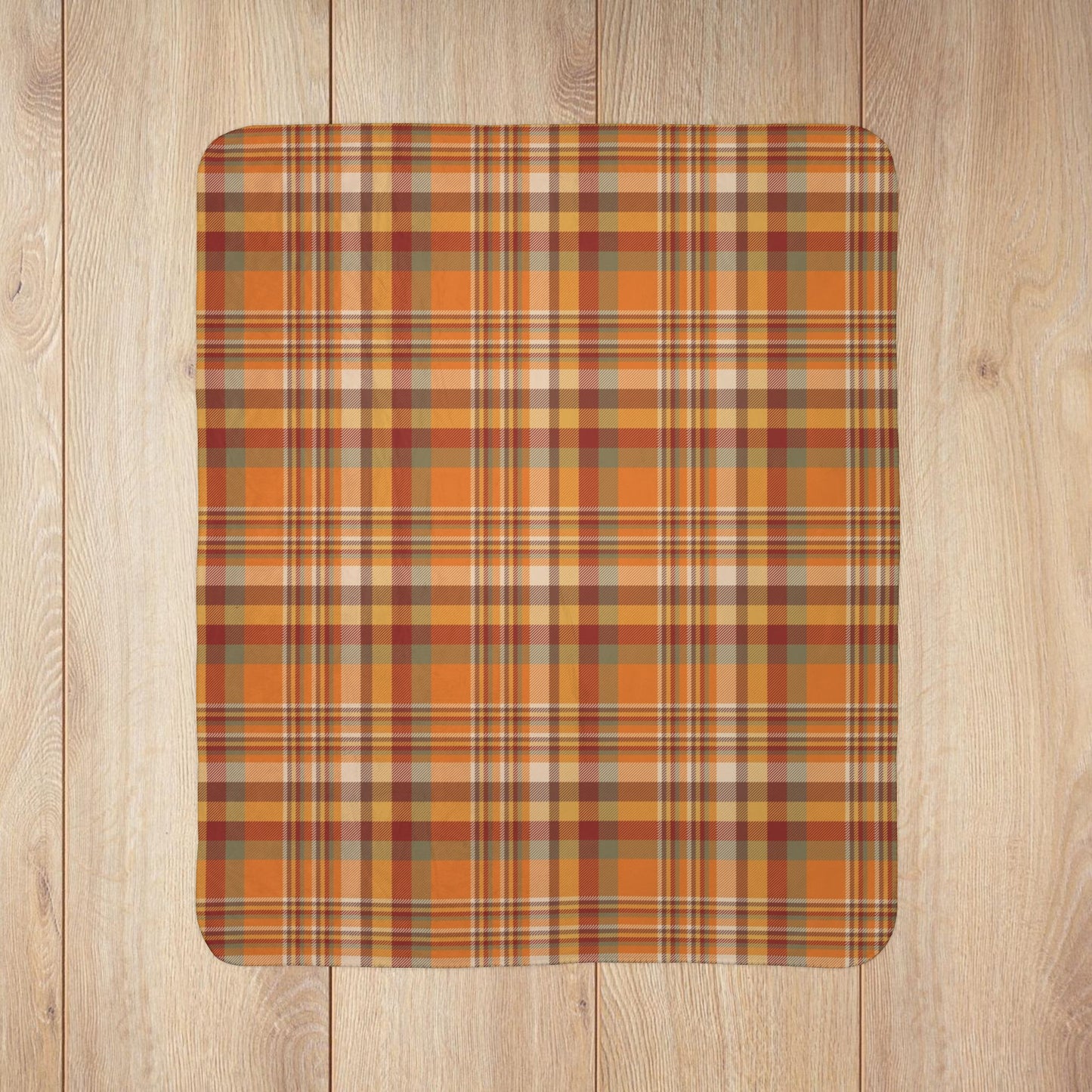 Autumn Orange Plaid Fleece Sherpa Blanket