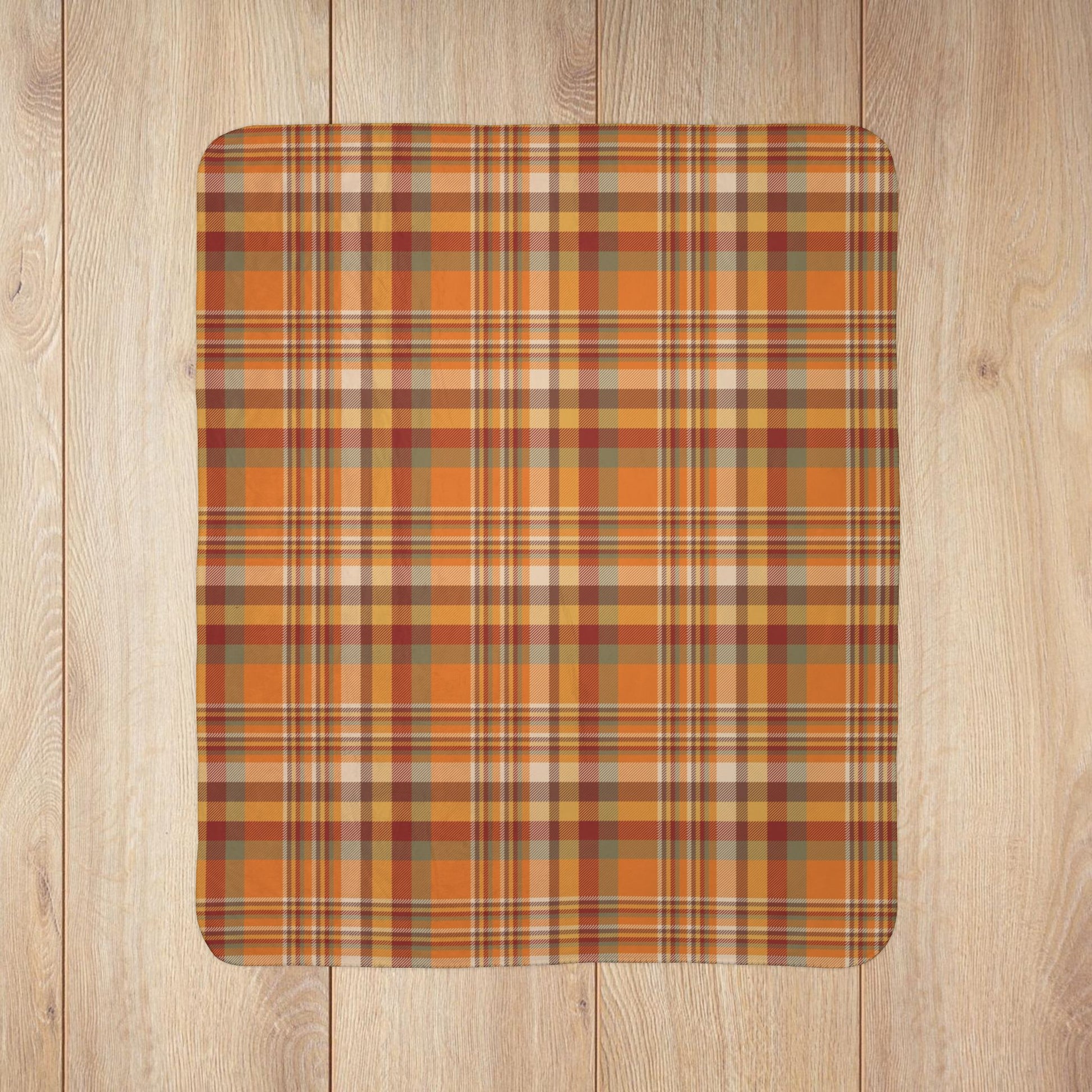 Autumn Orange Plaid Fleece Sherpa Blanket