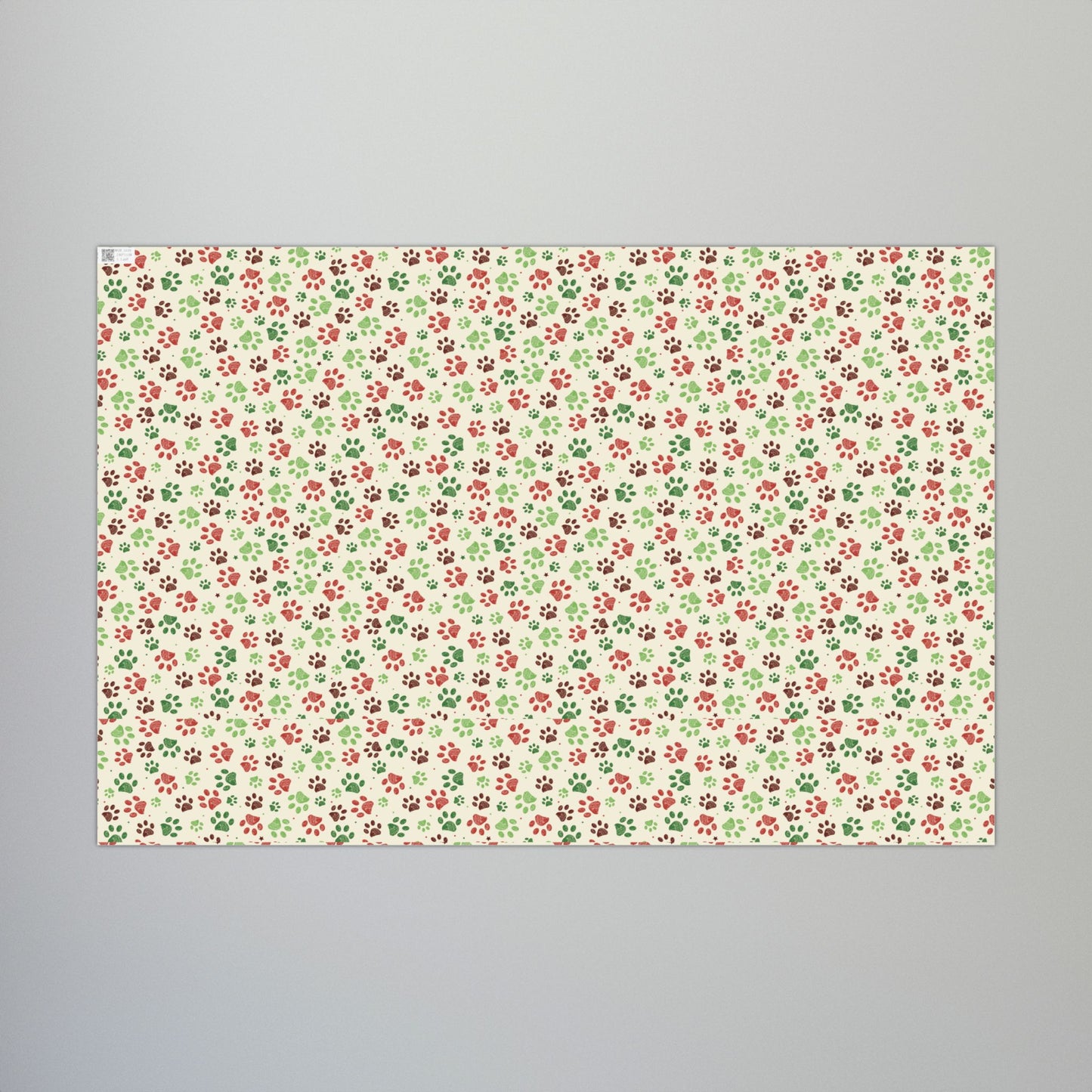 29'' x 20" Matte Christmas Green, Red & Cream Paw Print Gift Wrapping Paper Roll