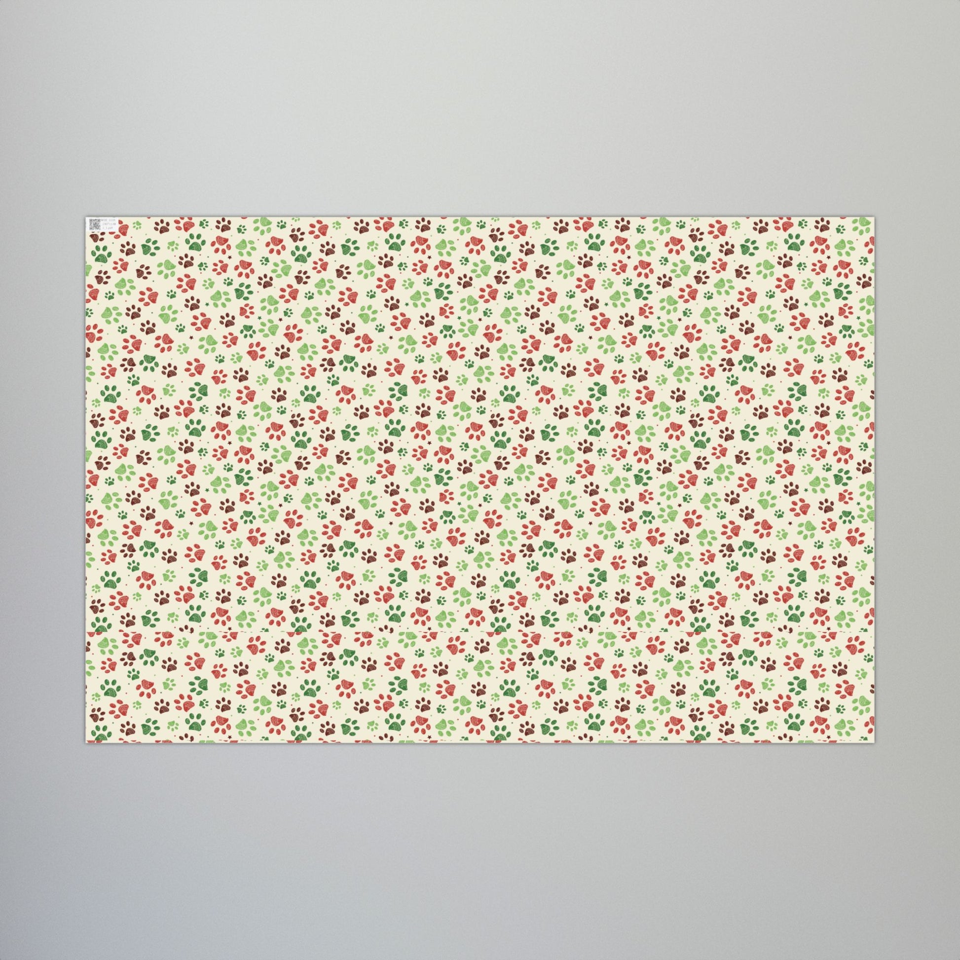 29'' x 20" Matte Christmas Green, Red & Cream Paw Print Gift Wrapping Paper Roll