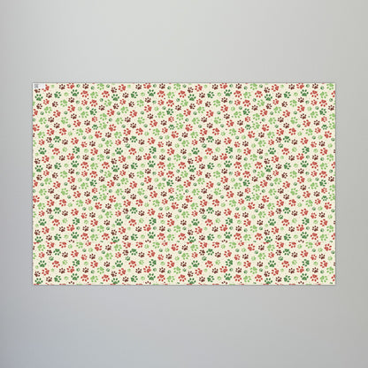 29'' x 20" Matte Christmas Green, Red & Cream Paw Print Gift Wrapping Paper Roll