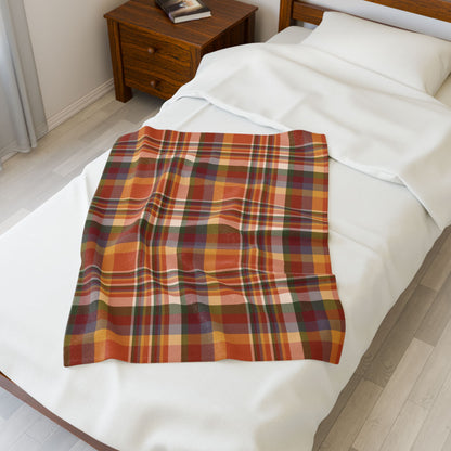 Autumn Burnt Orange Plaid Velveteen Plush Blanket
