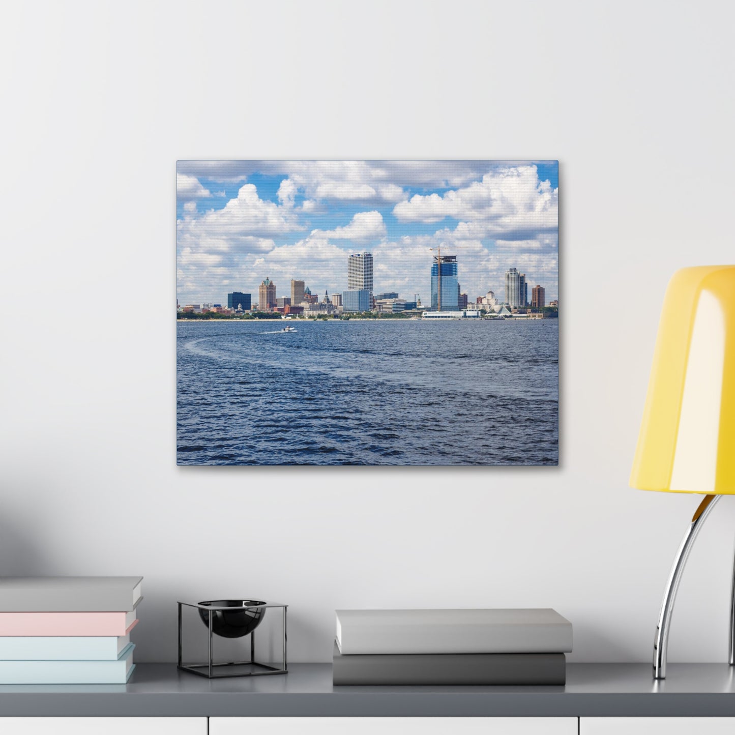 Milwaukee Wisconsin Skyline from Lake Michigan, Photography Canvas Wrap Wall Art