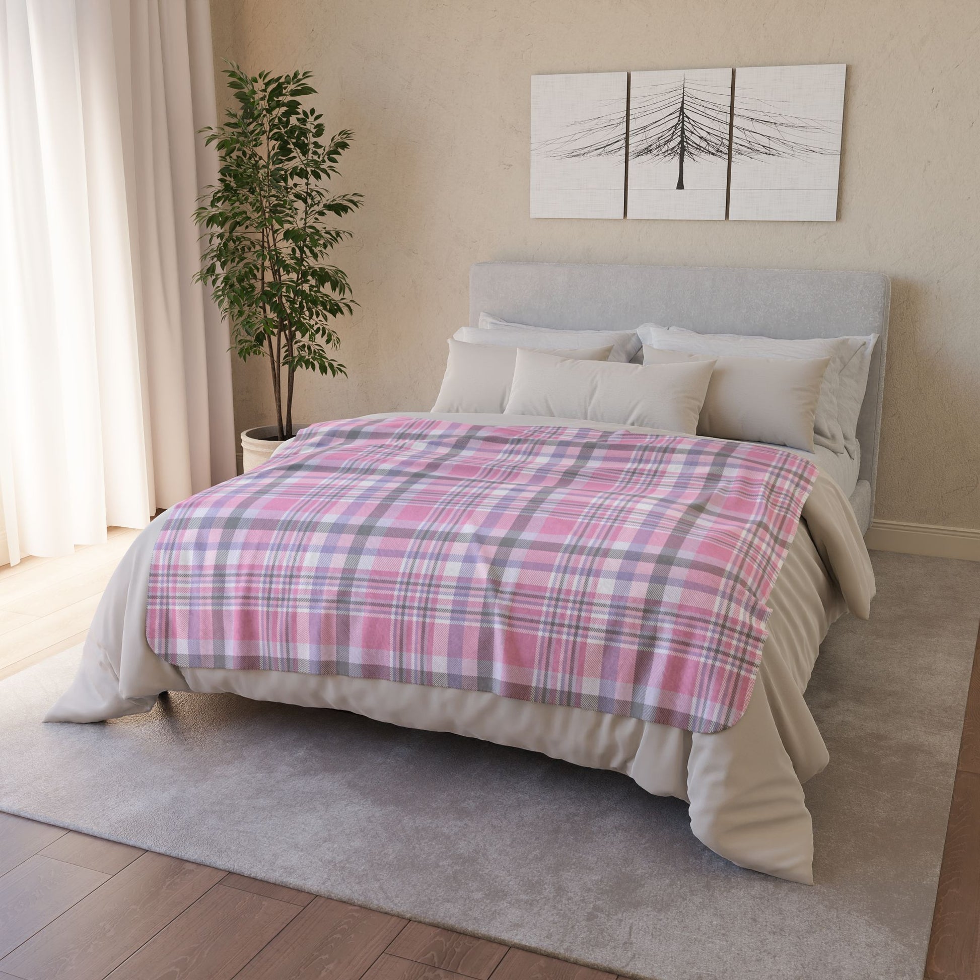 50" × 60" Grey Cupiosexual Pride Plaid Fleece Sherpa Blanket