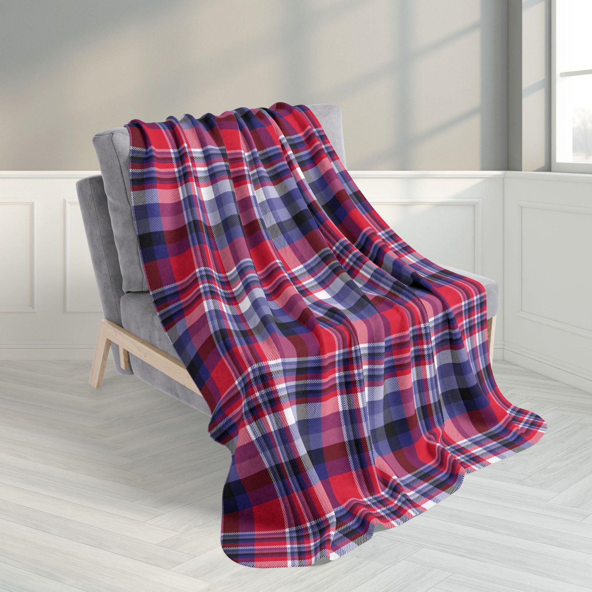 Nautical Red Plaid Fleece Sherpa Blanket