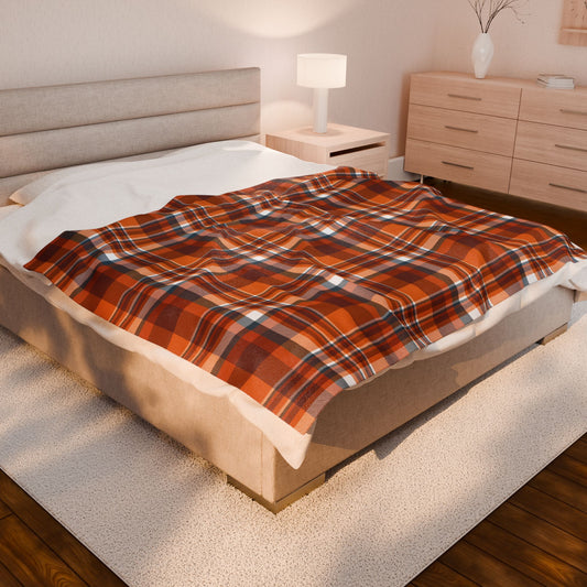 Autumn Blue Plaid Velveteen Plush Blanket