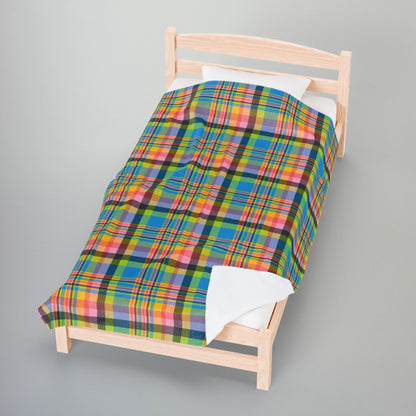 Queer Pride Plaid Velveteen Plush Blanket