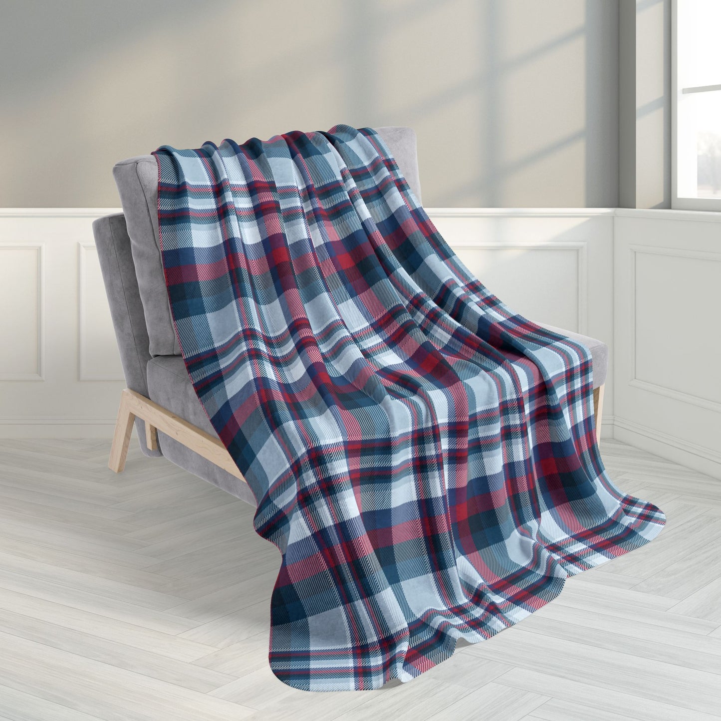 Nautical Blue Plaid Fleece Sherpa Blanket