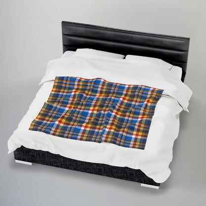 Brown, Red & Blue Sandusky OH Plaid Velveteen Plush Blanket