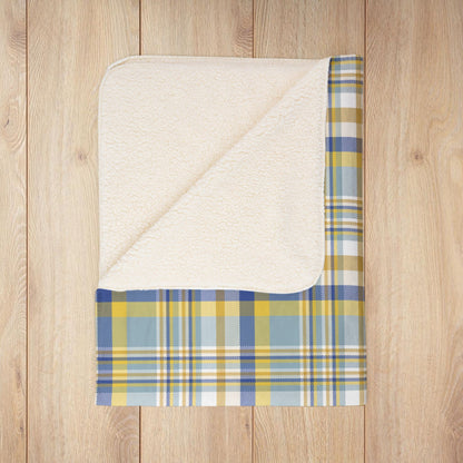 Hanukkah Light Blue Plaid Fleece Sherpa Blanket
