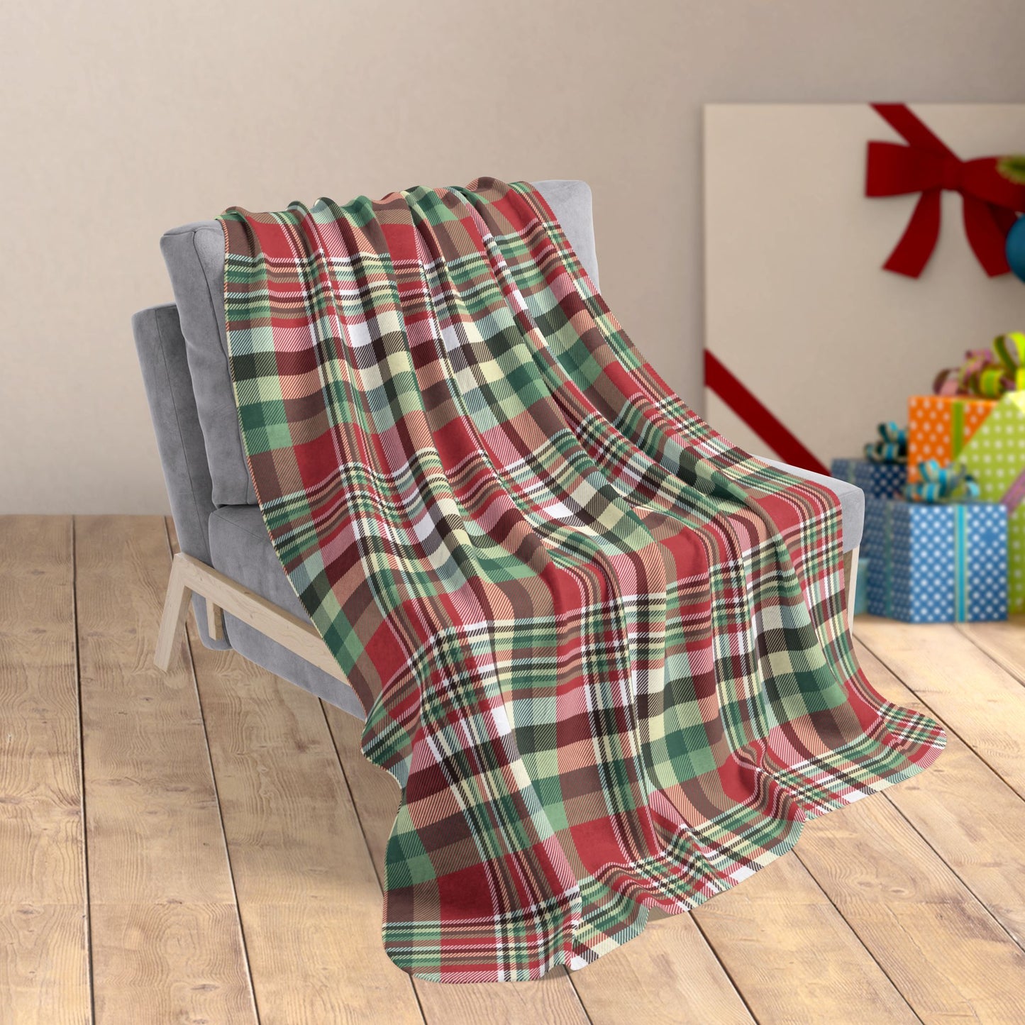 50" × 60" Christmas Maroon & Green Plaid Fleece Sherpa Blanket