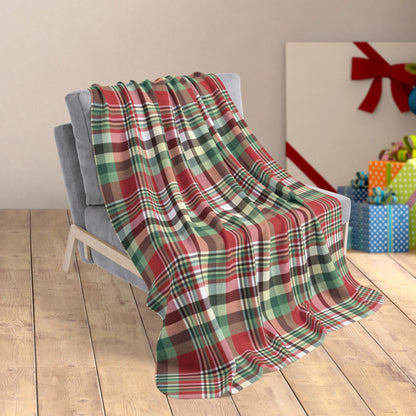 50" × 60" Christmas Maroon & Green Plaid Fleece Sherpa Blanket