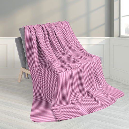 60" × 80" Grey Fuschia & White Gingham Fleece Sherpa Blanket