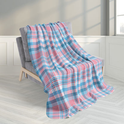 50" × 60" Transgender Pride Plaid Fleece Sherpa Blanket