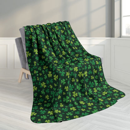 60" × 80" Grey St. Patrick's Day Shamrocks Fleece Sherpa Blanket