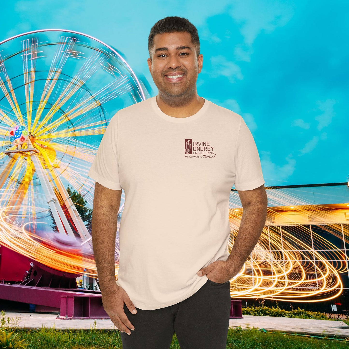 I Just Wanna Ride Dark Rides & Roller Coasters Tee (BACK graphic) • Irvine Ondrey Engineering