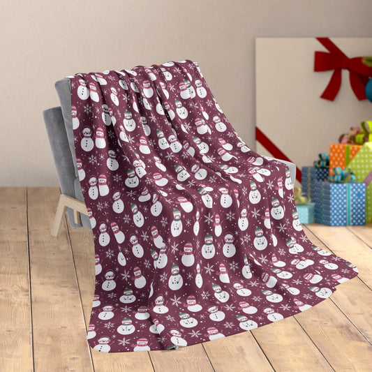 60" × 80" Christmas Pink & Green Snowman Mauve Fleece Sherpa Blanket