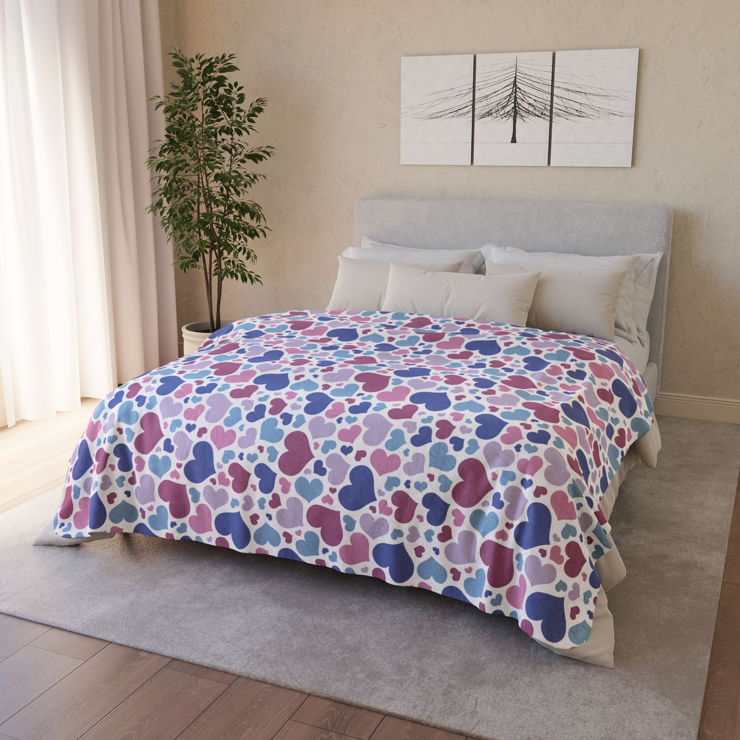 Bigender Purple Pride Valentine’s Day Hearts White Fleece Sherpa Blanket